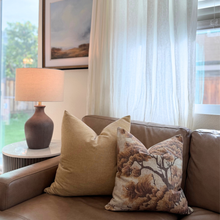 Load image into Gallery viewer, Brown sofa with decorative pillows in a living room setting