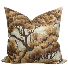 Load image into Gallery viewer, Decorative pillow with brown and beige floral pattern on a white background