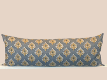 Load image into Gallery viewer, lumbar pillow with leaf pattern against tan background
