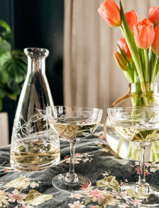 Crystal Champagne Glass Set (6), Leaf Pattern