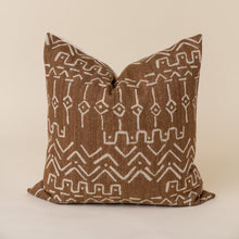 Load image into Gallery viewer, brown mudcloth print pillow on tan background