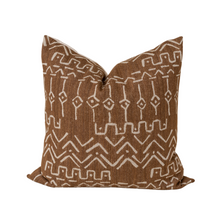 Load image into Gallery viewer, mudcloth brown print pillow on white background