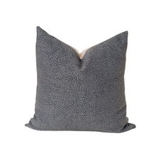 Load image into Gallery viewer, navy pattern pillow against white background