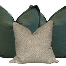 Load image into Gallery viewer, two green pillows and one geometric pattern on white background
