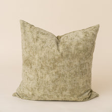 Load image into Gallery viewer, square green velvet pillow against tan background
