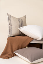 Load image into Gallery viewer, three pillows on bench against tan background

