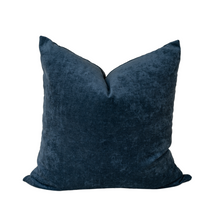 Load image into Gallery viewer, blue velvet square pillow on white backgorund
